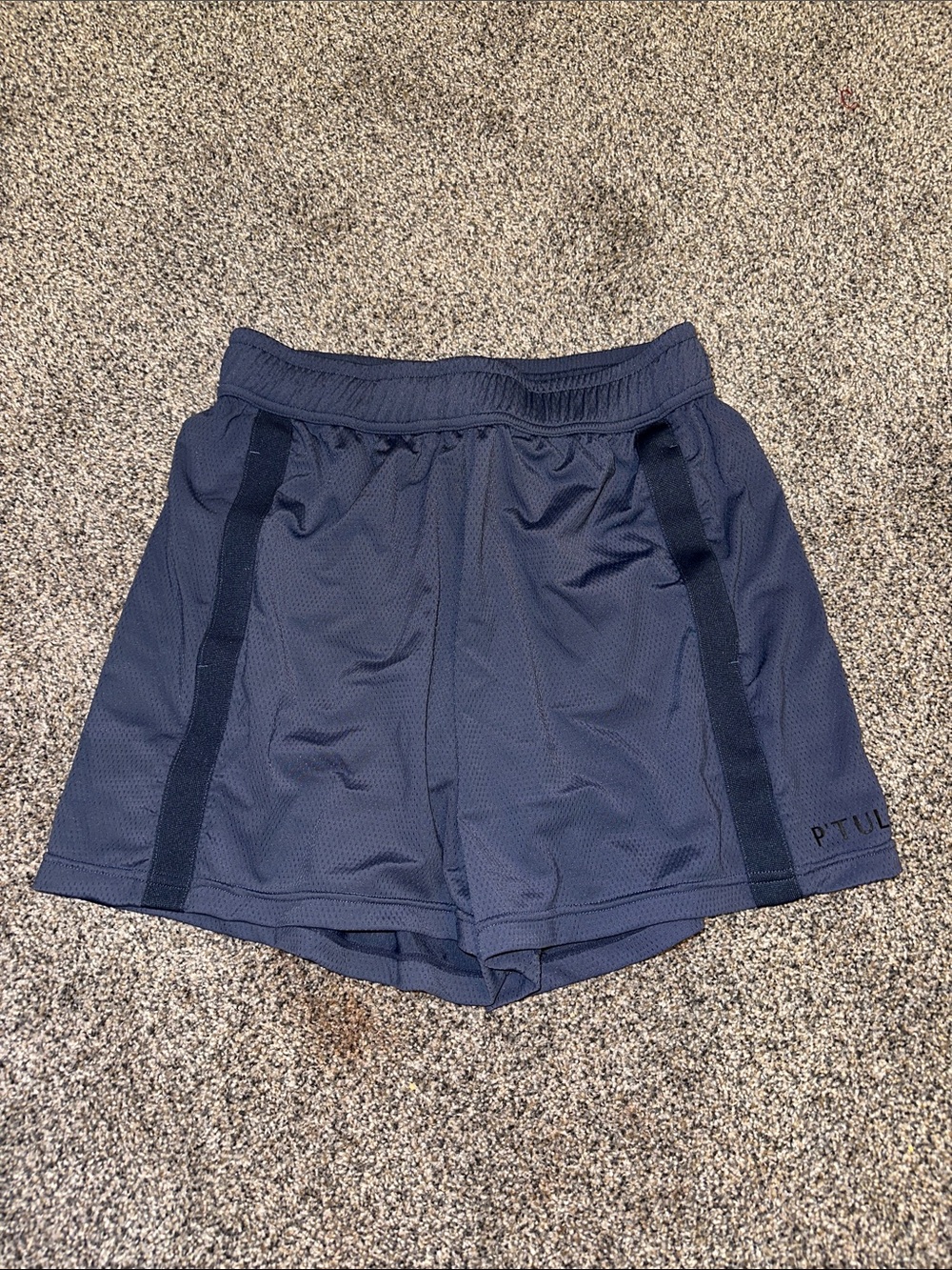 P'tula Navy Athletic Mesh Shorts with Side Stripes